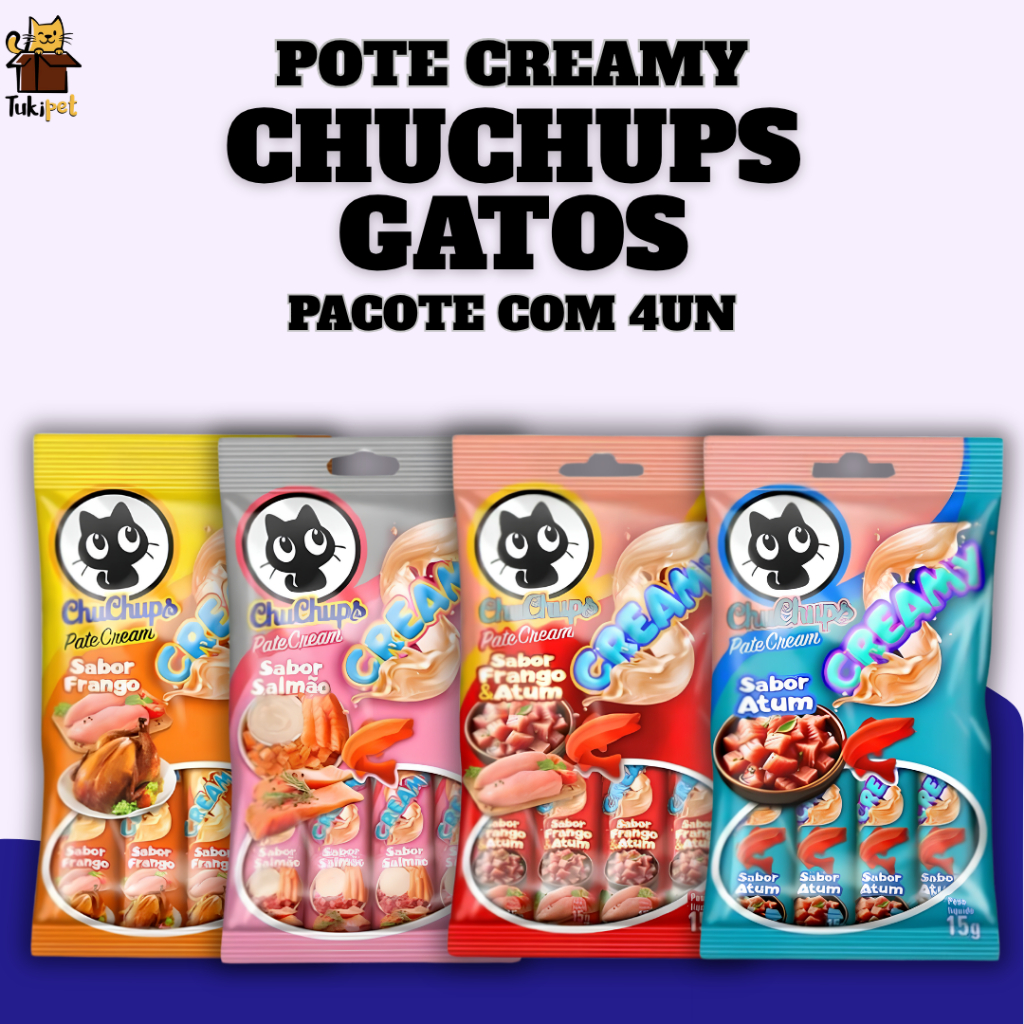 Chuchups Petisco Patê Para Gatos Pacote com 4 Tubos de 15g Cada.