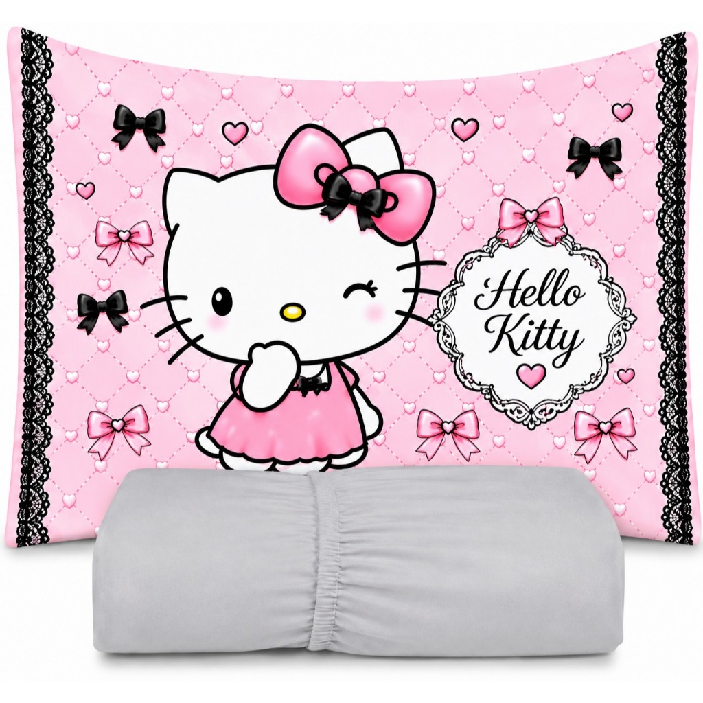 Kir de Lençol Solteiro 2 pçs Estampa Hello Kitty 400 fios Micropercal — imagem 2 de 2