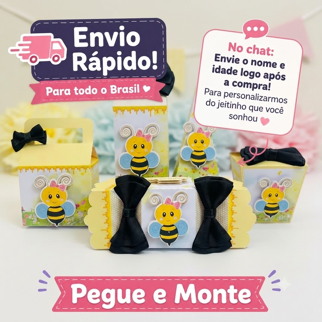 Kit Festa A abelhinha  Lembrancinhas Caixinhas Personalizadas Para Festas Pegue e Monte Infantil