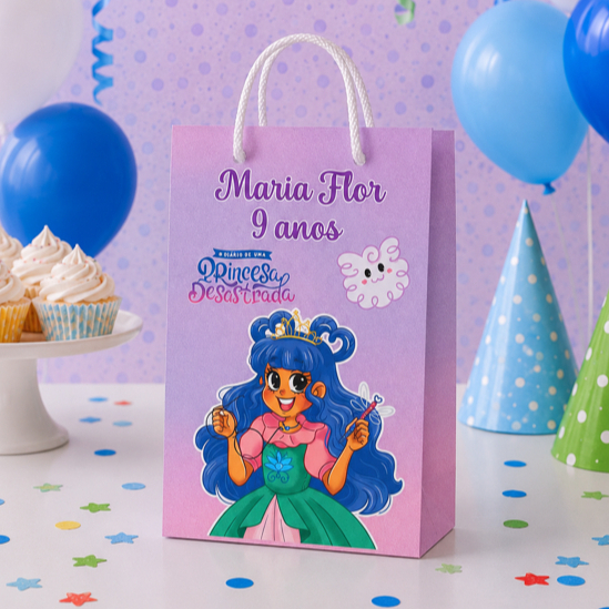 Sacolinha Surpresa Personalizada Lembrancinha Princesa Desastrada Sacolinha de papel para festa infantil Monte em Casa