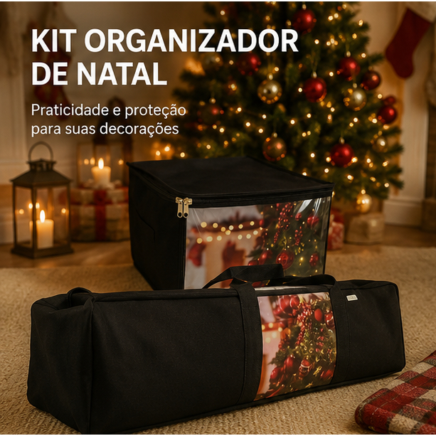 Kit Bolsa Organizadora de Árvore de Natal + Pack Organizador de Enfeites Natalinos  - Guarda Decoração Natal P M G