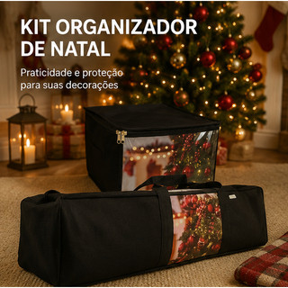 Kit Bolsa Organizadora de Árvore de Natal + Pack Organizador de Enfeites Natalinos  - Guarda Decoração Natal P M G