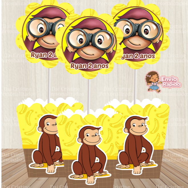kit de Centro de Mesa Personalizado Caixa Cachepot George Curioso  Cachepô Enfeite Arranjo