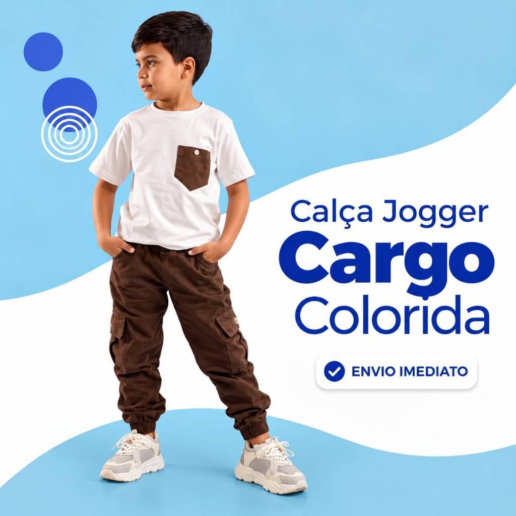Calça Jogger Infantil juvenil Cargo Masculina com Bolsos Laterais Ajustável Confortável Moda Kids