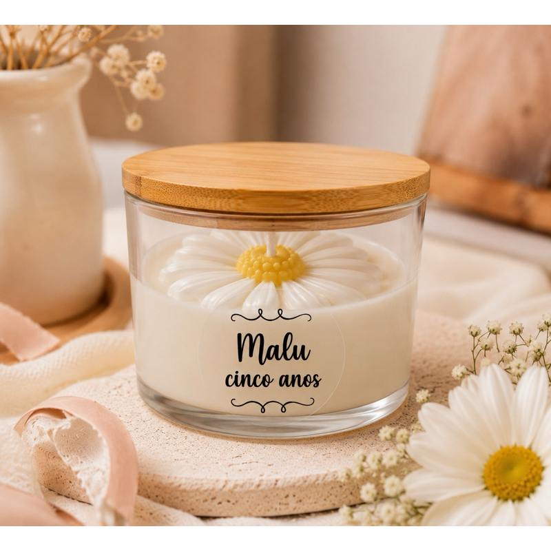 Vela Aromática Personalizada em Cera de Coco 100g | Lembrancinha para Aniversário, Batizado, Casamento e Eventos