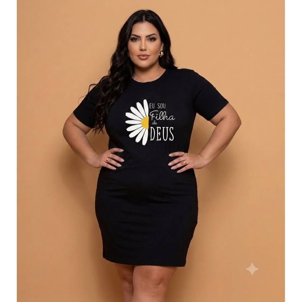 Vestido Plus Size Margarida Feminino Manga Curta Casual Tecido Confortavel