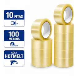 Kit 10 20 30 Fitas Adesivas Transparentes 45mm x 100m para Embalagem e Lacre de Caixas