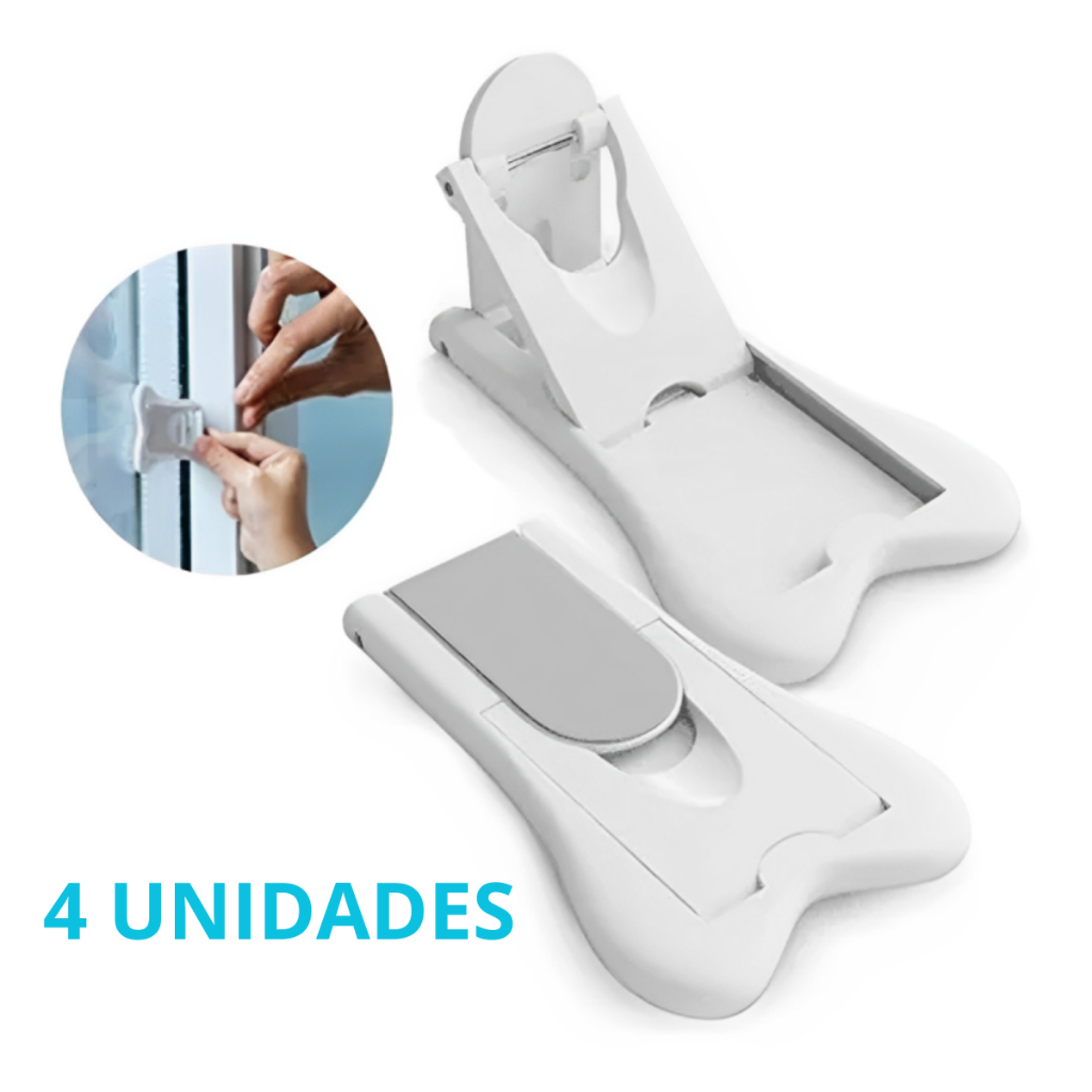 Kit 4 Pcs Trava Inteligente Para Janela E Portas De Correr Box Seguranca Protege Bebe Crianca