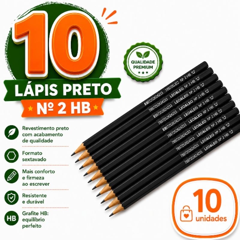 Lápis Preto Leo & Leo Nº 2 HB Sextavado Escrita Macia Grafite de Escrever Escola Escritório Arte