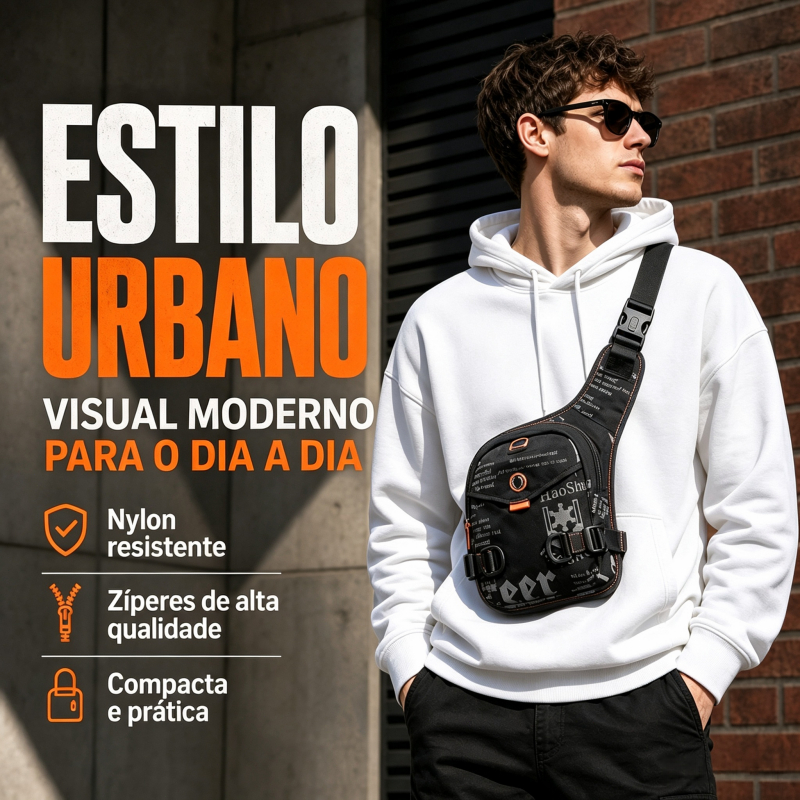 Bolsa Tipo Peito Masculina com Múltiplos Compartimentos, Bolsa Transversal Casual para Ar Livre