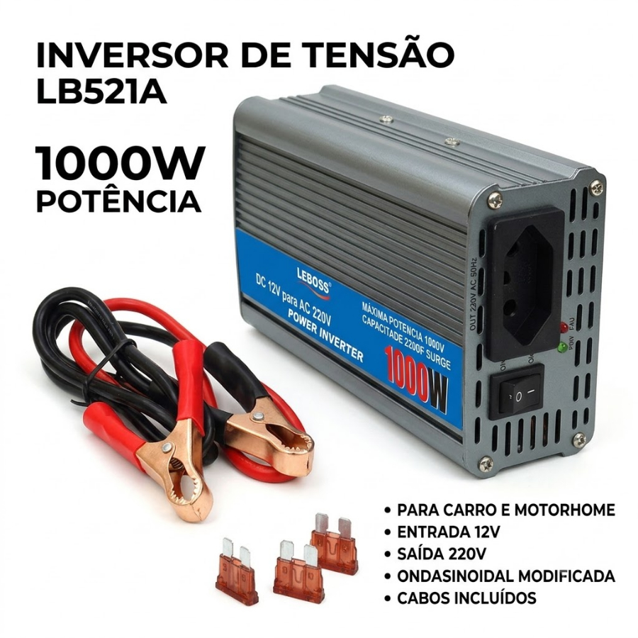 Inversor De Tensão Lb521a 1000w 12v para 220V Para Carro E Motor home Conversor de Energia