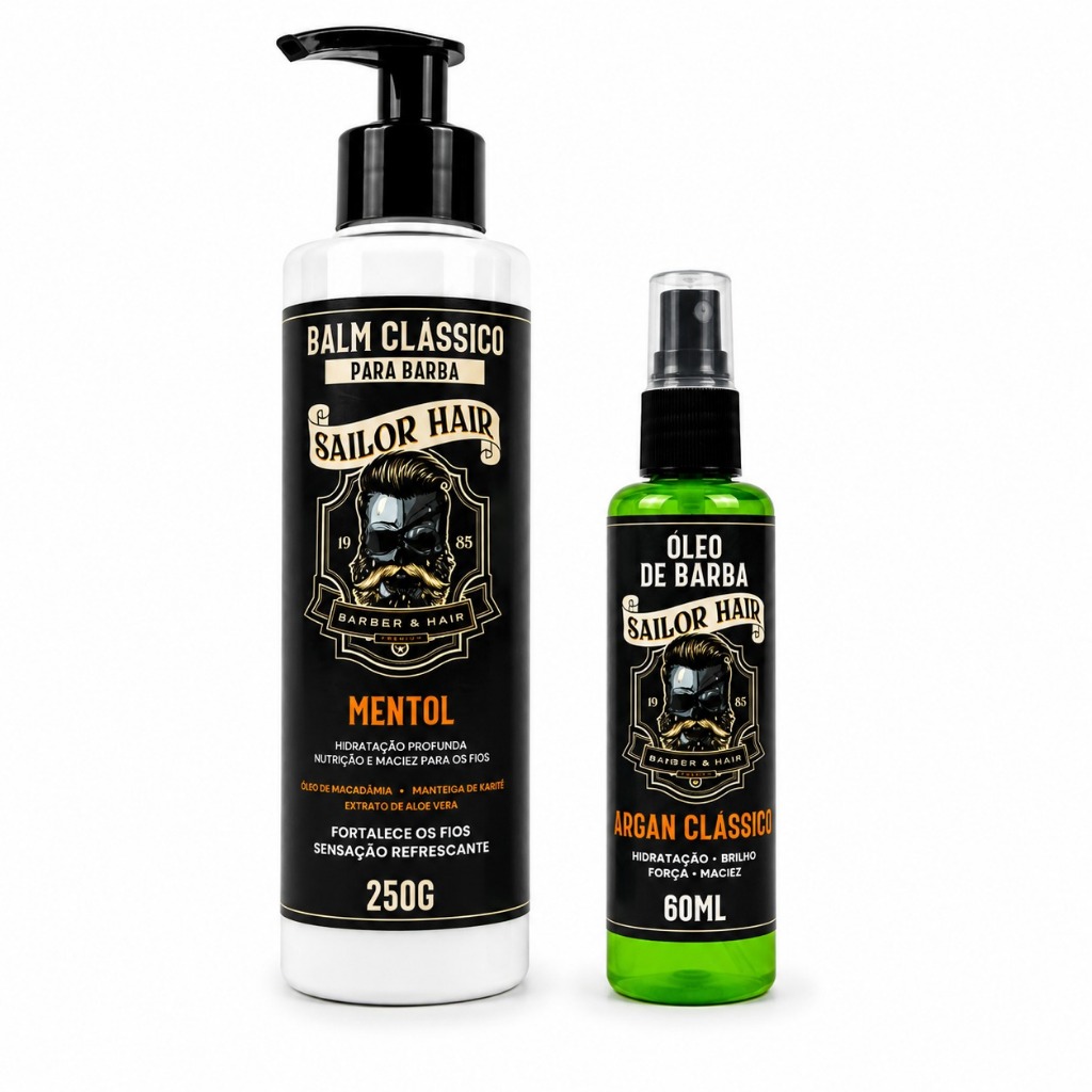 Kit Balm para Barba Mentol 250g + Óleo de Barba Argan 60ml | Hidratação, Nutrição e Brilho