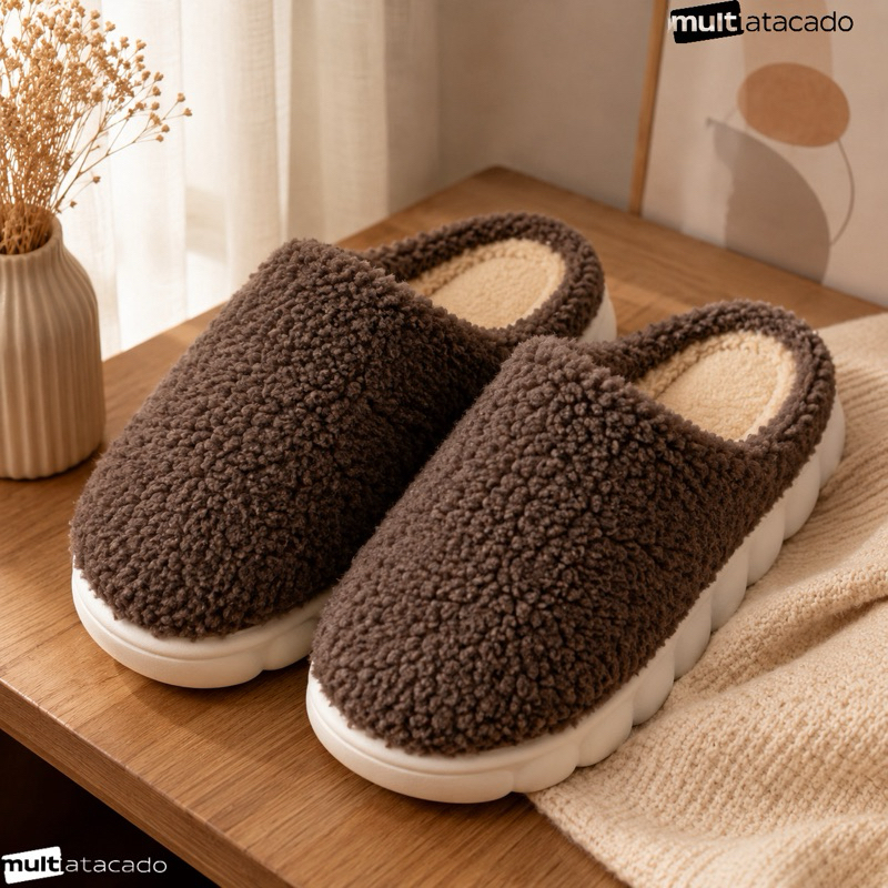 Pantufa Masculina NUVEM Peluciada Super Macia Quentinha Antiderrapante Confortável Inverno