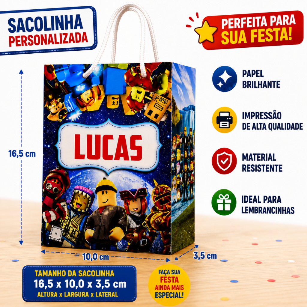Kit Sacolinhas ROBLOX para Lembrancinhas Personalizadas Festa Infantil aniversário