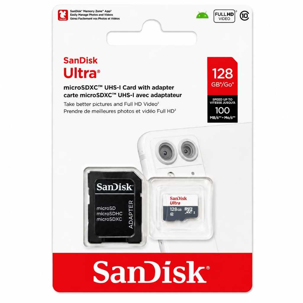 Cartão de Memória Micro SD 128GB SanDisk Ultra Original + Adaptador SD Classe 10 A1 100MB/s