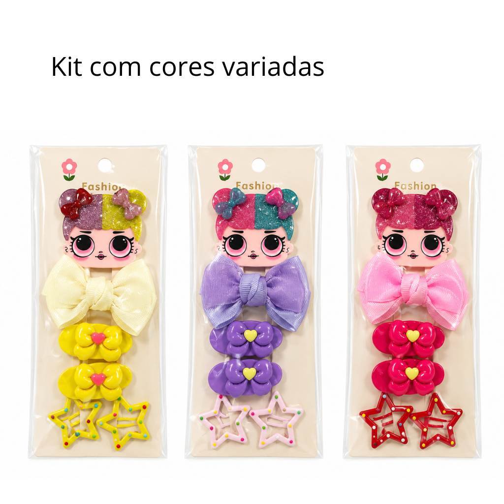 Kit Fashion Infantil 6 Peças – Laços e Presilhas para Meninas Moça | Delicado, Charmoso e Pronto para Presentear