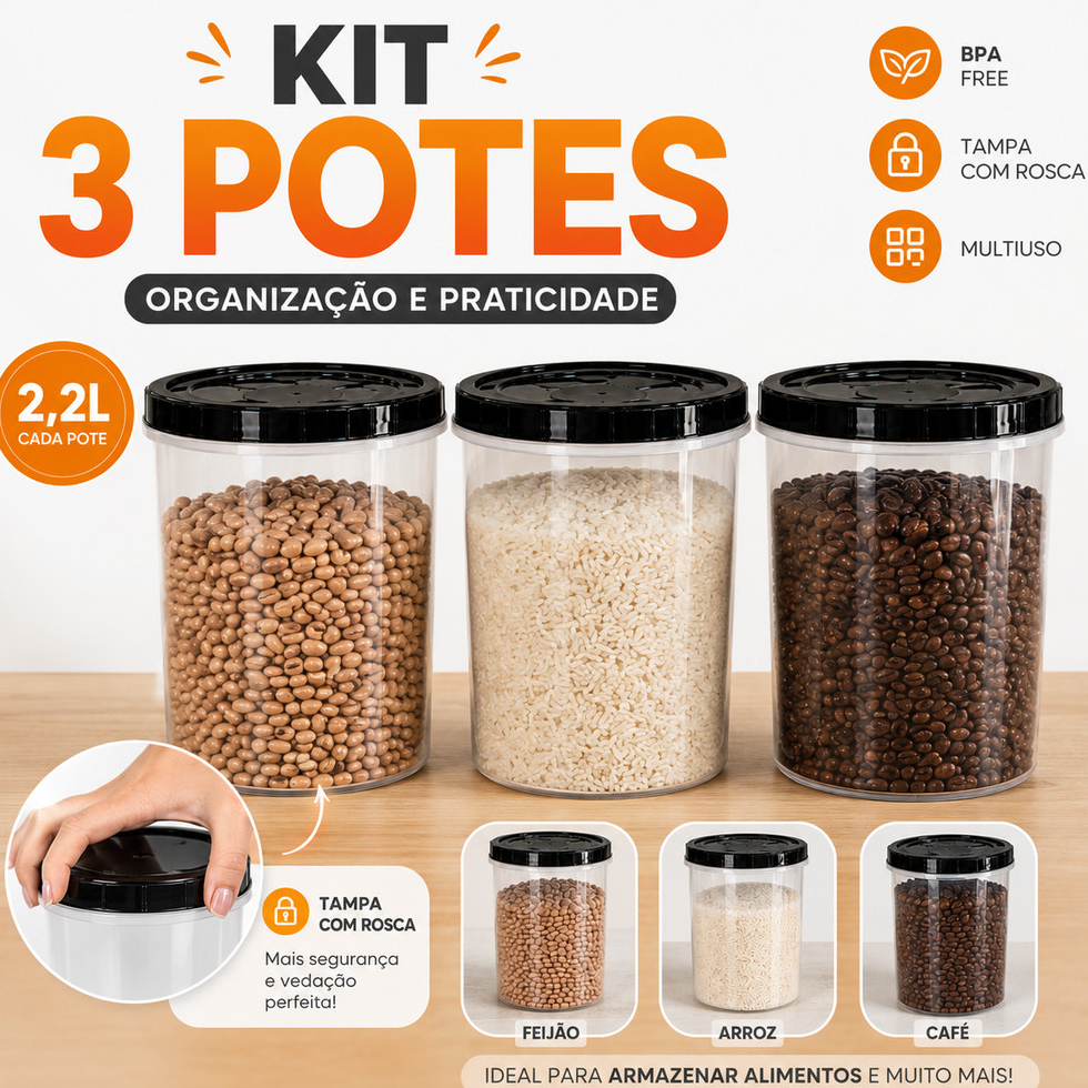 Pote mantimento redondo transparente jogo 3un plastico firme tampa livre bpa microondas geladeira linha premium casa
