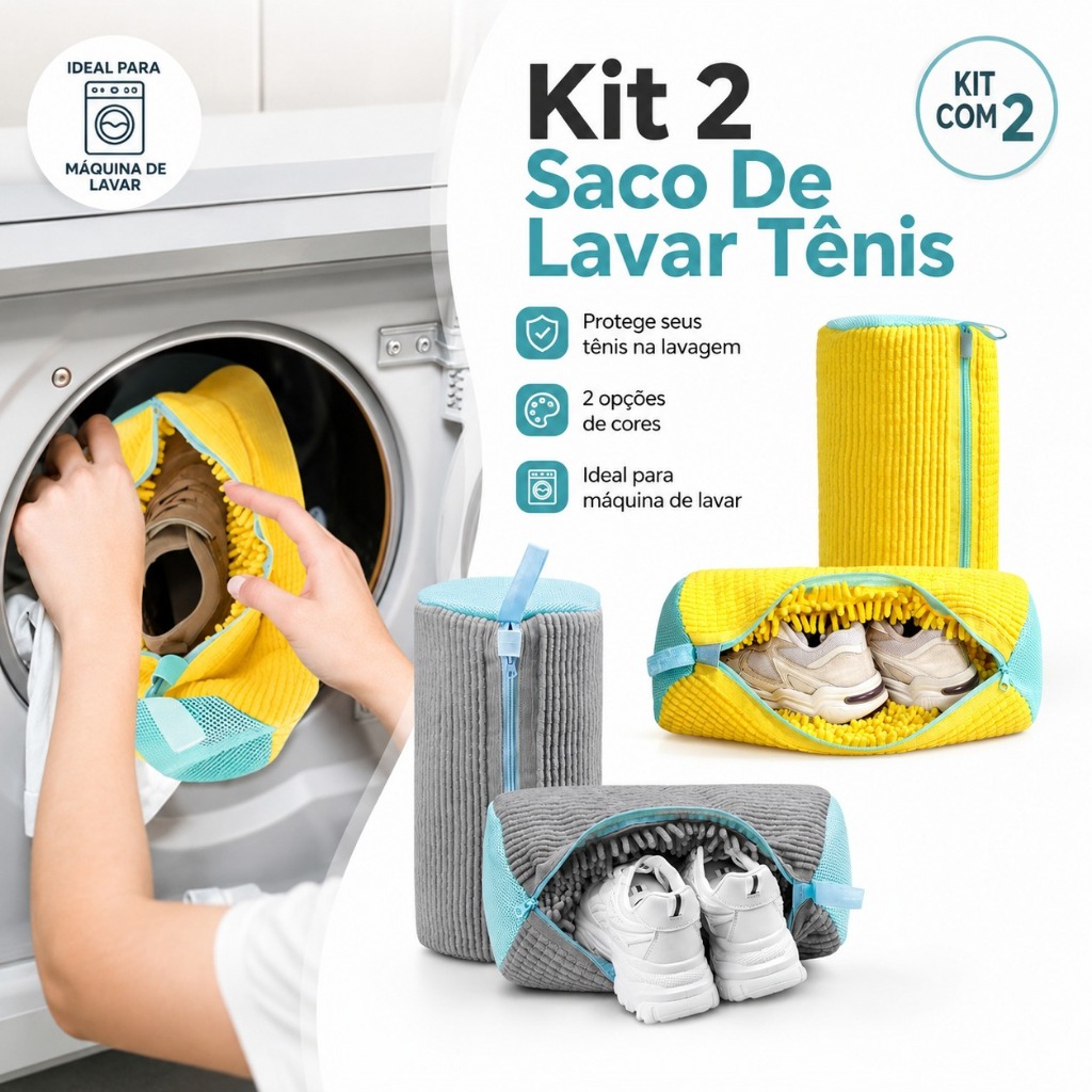Kit 2 Saco De Lavar Tênis Na Máquina Sapatos Malha Protetora Com Zíper Anti Deformação Lavanderia Viagem