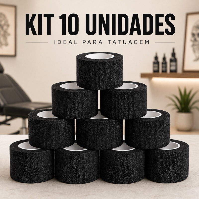Kit 10 Bandagens Coesivas Autoadesivas para Tatuagem e Esportes