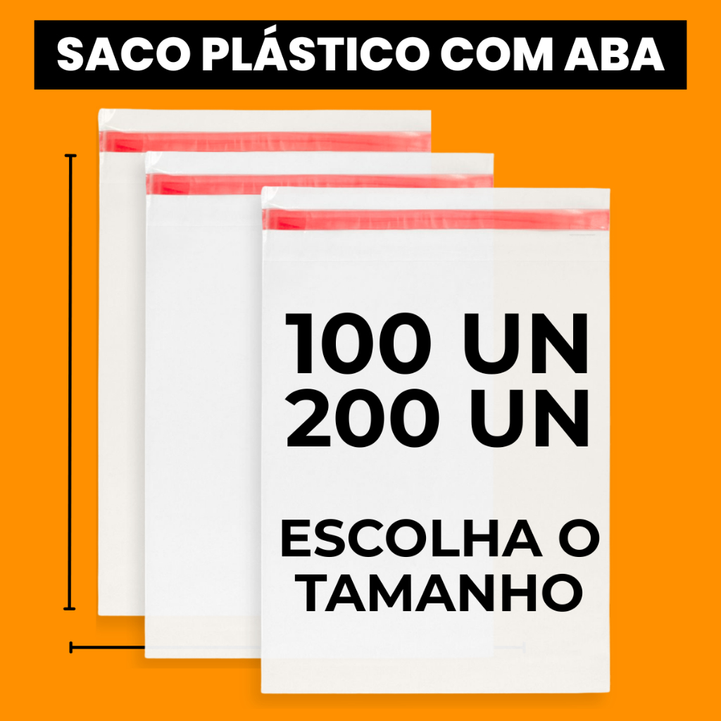 100/200un Sacos PP Incolor com Aba Adesiva para Ecommerce Loja e Papelaria Premium Alta Qualidade