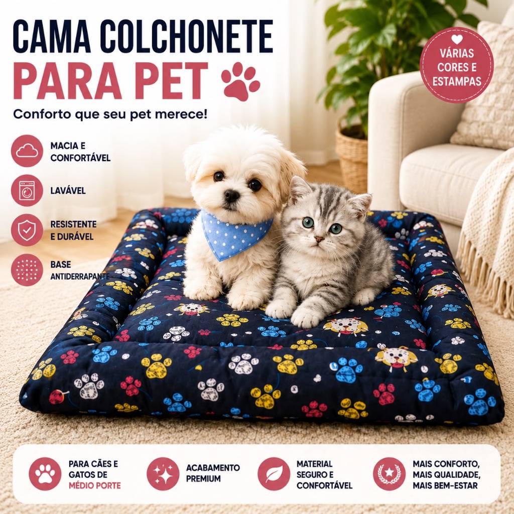 Cama Pet Lavável Cachorro Gato Colchonete Macio Várias Cores Decoração