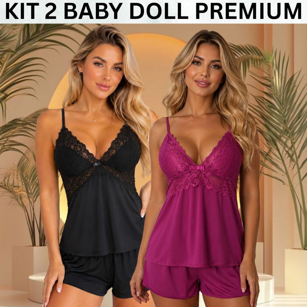Kit 2 Baby Doll Short Confortável Renda Delicada Fresco
