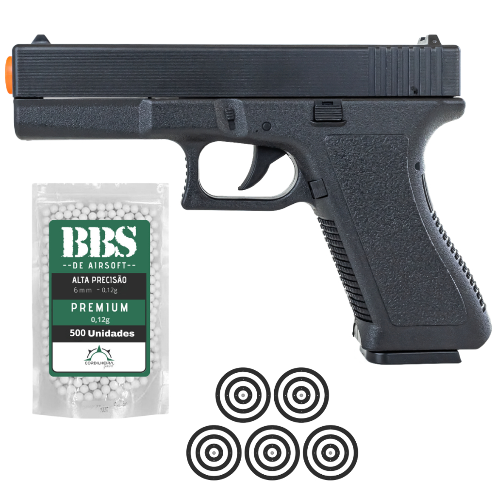 Pistola de Airsoft V307 Rossi Spring Mola 6mm + 500 BBs Cordilheira sport + 05 A