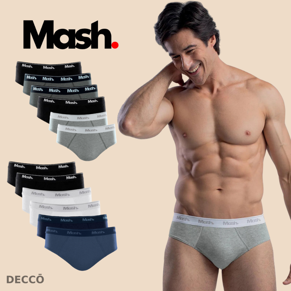 Kit com 6 Cuecas Mash Slip Modelo Tradicional em Algodao Cotton Original Masculina