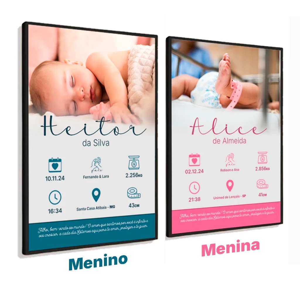 Quadro Eternização Nascimento do Bebê Personalizado