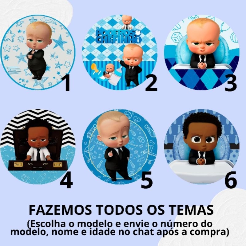 Adesivos personalizados para festas e lembrancinhas - tag de papel personalizadas para festas - tema O Poderoso chefinho