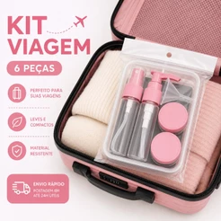 Kit Frascos de Viagem 6 Peças com Bolsa Transparente Travel LY-1127 Reutilizável para Shampoo, Creme e Cosméticos