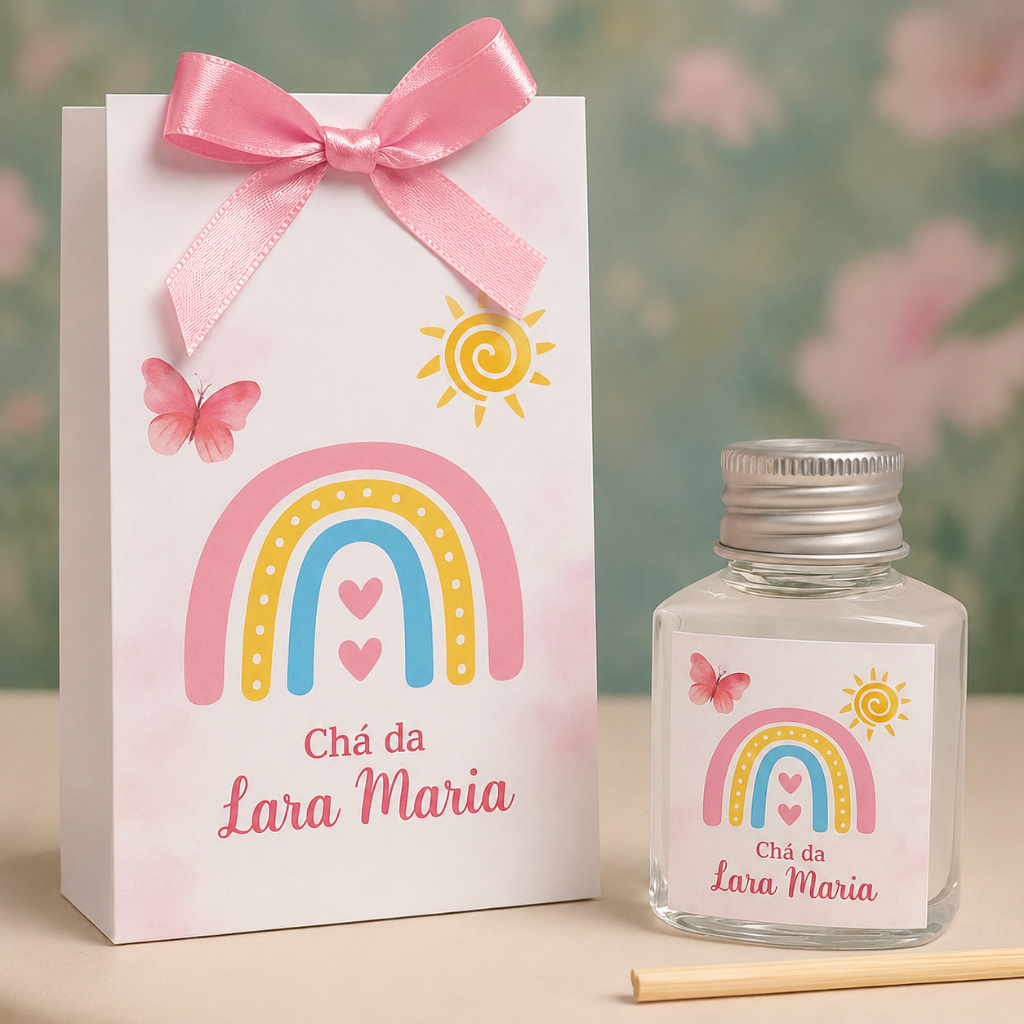 40 Kits Lembrancinha Arco-Íris Boho Personalizada Aromatizador Com Caixa / Maternidade / Chá de Bebê