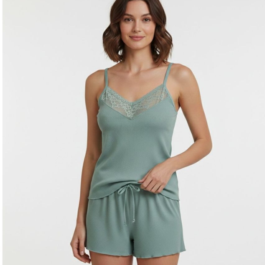 Baby Doll Canelado com Renda Conforto Estilo Noites Suaves Pijama