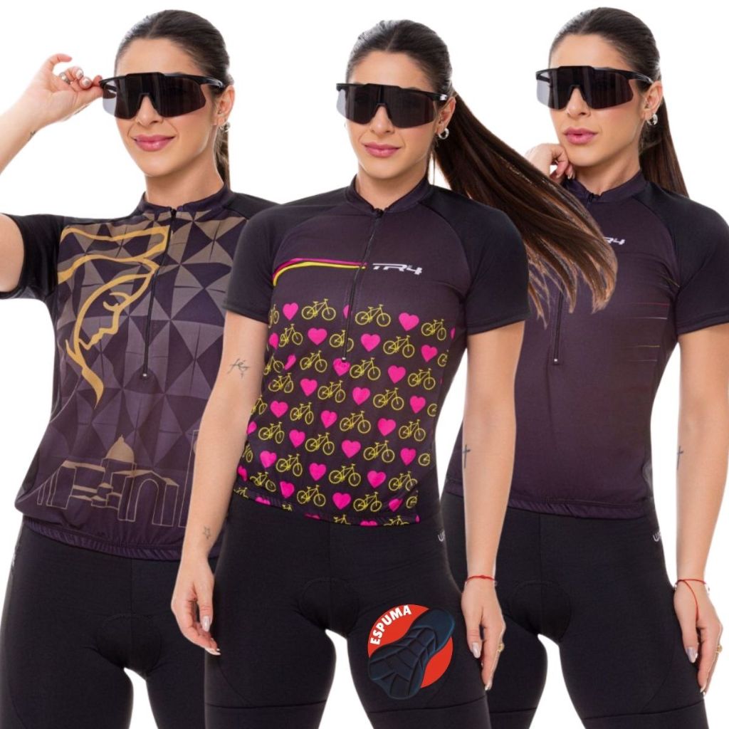 Kit de Ciclismo Feminino Camisa Pro e Bermuda Espuma Confortável Ideal para Peda