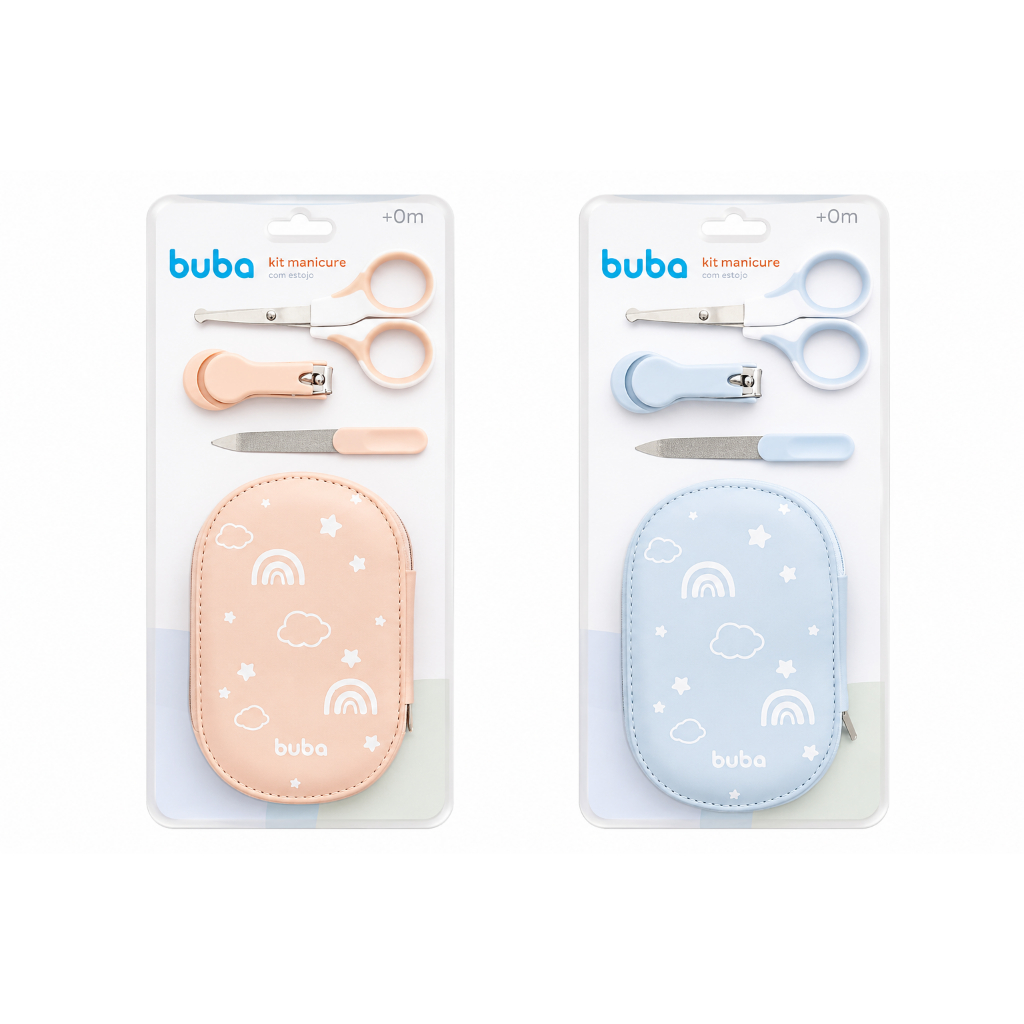 Kit Higiene Cuidado Bebê Recém Nascido Cortador Tesoura Lixa Kit Manicure Bebe Infantil Kit Buba Completo C/ Estojo