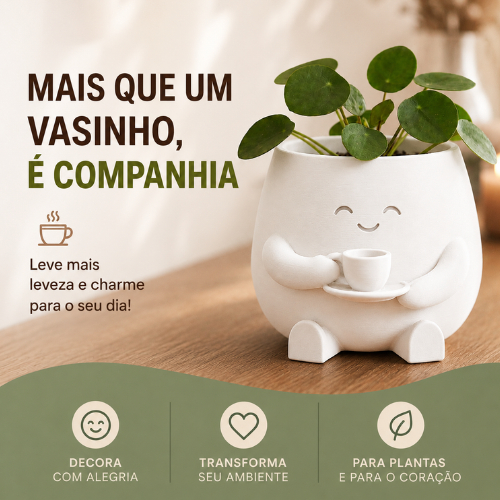 Vasinho Decorativo Café Feliz | Cachepot para Suculentas e Pequenas Plantas
