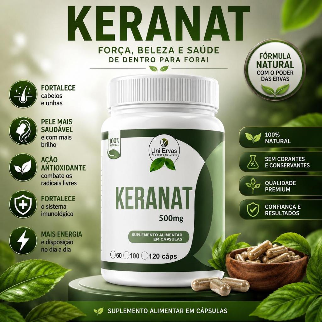 KERANAT SUPLEMENTO NATURAL 500MG - SAÚDE DO CABELO - ORIGINAL