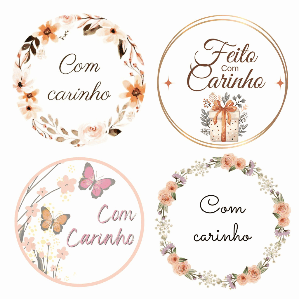 50 ou 100 Etiquetas Adesivos Com Carinho 4x4
