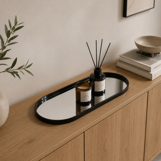 Bandeja Espelhada Banheiro Lavabo Bandeja Decorativa Multiuso Preta Dourada