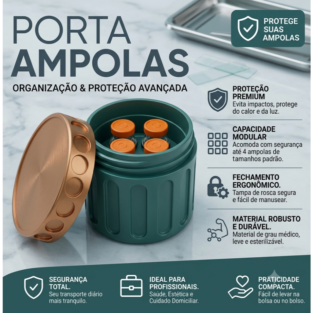 Porta Ampolas com tampa de rosca | Organizador Seguro para 4 ou 1 Ampolas