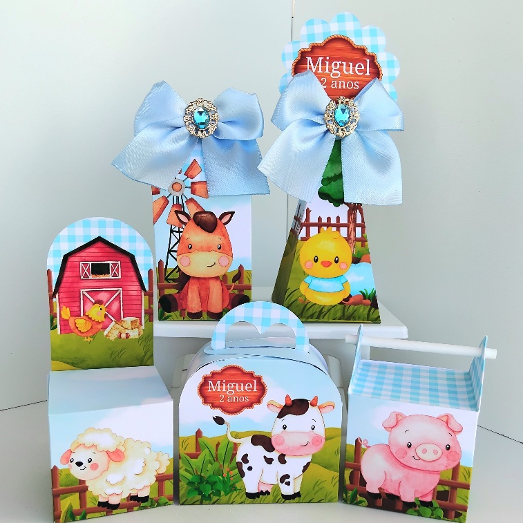 Kit Caixas Personalizados Fazendinha Menino DESMONTADO / Lembrancinha de festa / Aniversário