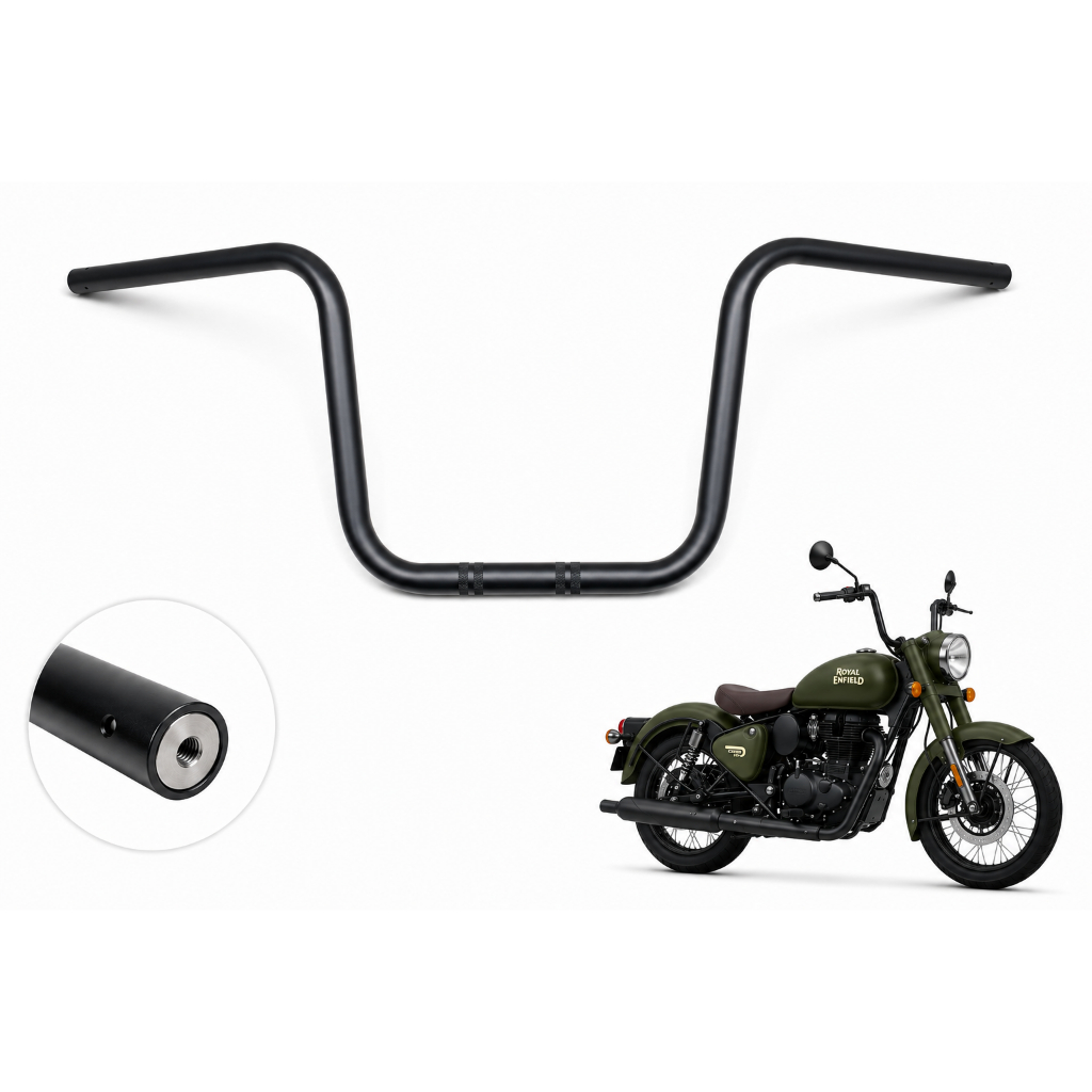 Guidão Classic 350 Royal Enfield Preto Fosco Altura 25 cm 10 polegadas Custom 22 Mm 7/8" Com Peso