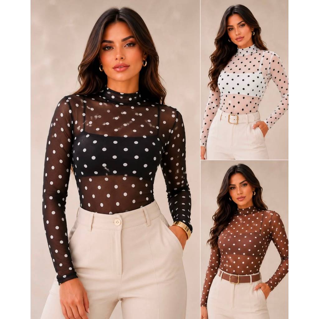 blusa tule poá blusa tule feminina blusa manga longa tule blusa transparente feminina blusa segunda pele tule blusa