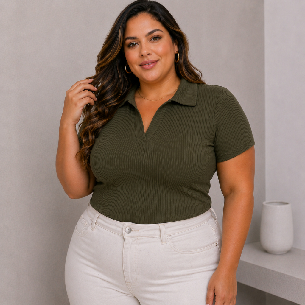 Blusa Polo Feminina G1 G2 Plus Size Canelada Premium Moda Casual Elegante