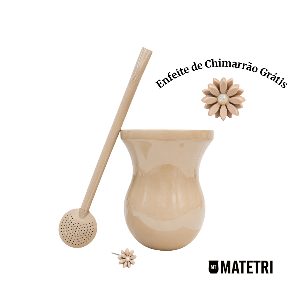 Kit de Chimarrão | Cuia de Madeira Colorida + Bomba em Inox Colorida + Enfeite de Chimarrão Grátis