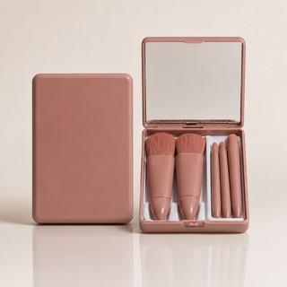 Kit 5 Pincéis de Maquiagem Mini com Estojo e Espelho Portátil para Viagem