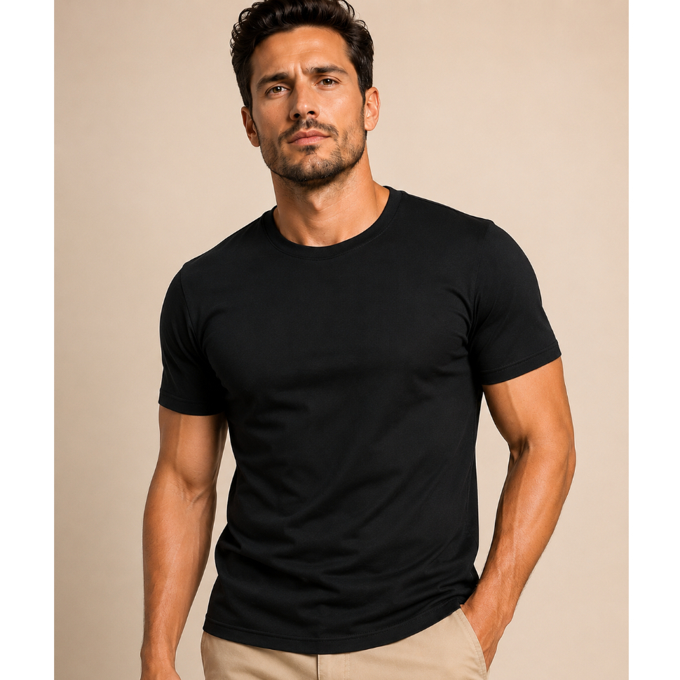 Camiseta Algodão Egípcio Lisa Básica Masculina Slim, Leve e Durável Tecnologica Uniforme Casual Atemporal
