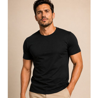Camiseta Algodão Egípcio Lisa Básica Masculina Slim, Leve e Durável Tecnologica Uniforme Casual Atemporal