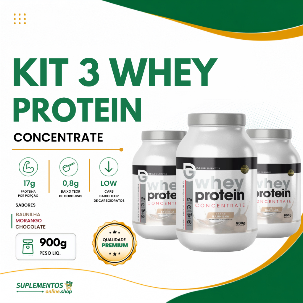 Kit 3 Whey Protein 900g Proteína Concentrada Original- DG Labs