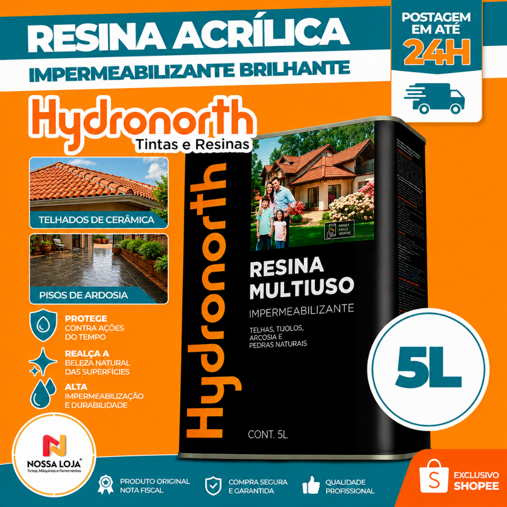 Resina Multiuso Base Solvente Brilhante Incolor 5L Hydronorth